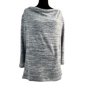 Heathered Split Back Knit Top Cowl Neck 3/4 Sleeve Blue Gray